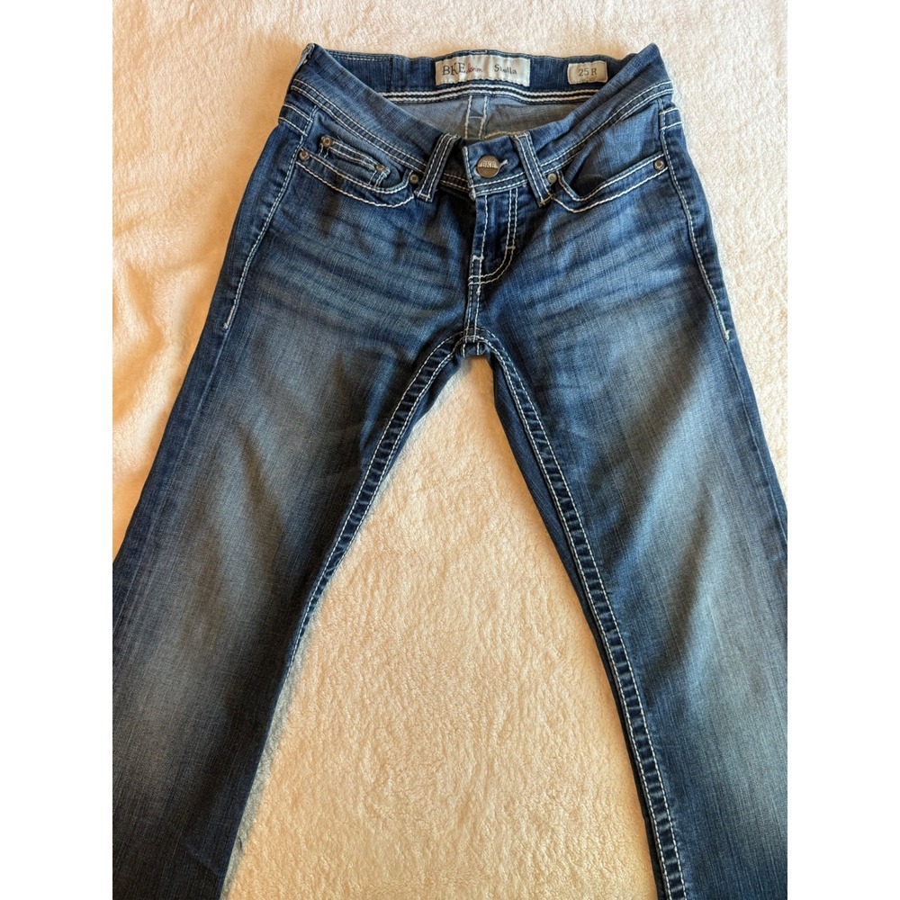 BKE Stella Bootcut Jeans Womens 25R Medium Wash Contrast Stitch Low Rise Denim